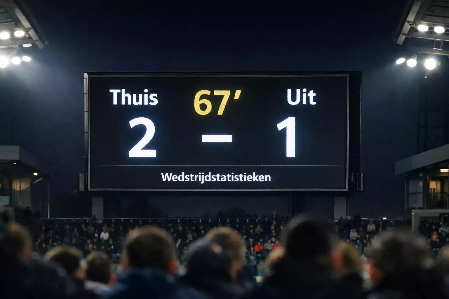 Scorebord in voetbalstadion met wedstrijdstatistieken en standen
